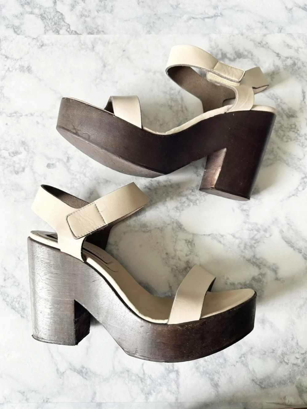 Stella McCartney Beige Chunky Wooden Platform Sandals